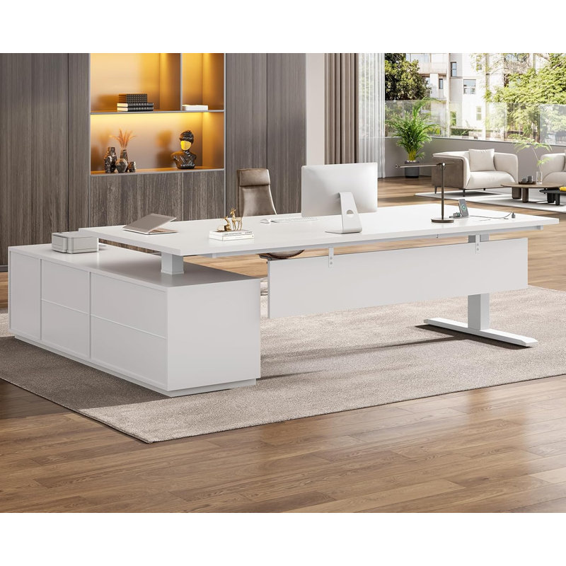 Executive L Shaped Electric Standing Desk, 71" X 55.1" Height Adjustable Executive Desk, White