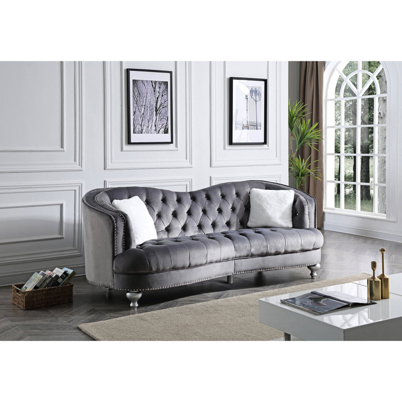 Rembourrage confortable en velours gris avec structure et assise en suède rembourrée