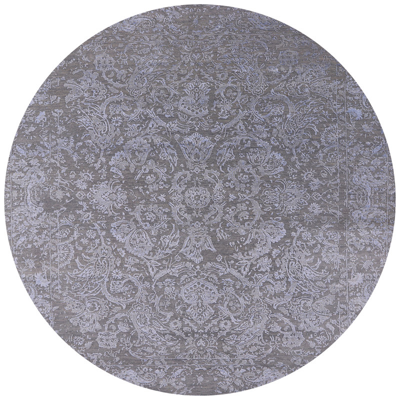 Tapis gris à motif floral Hultgren, Rond 8 pi