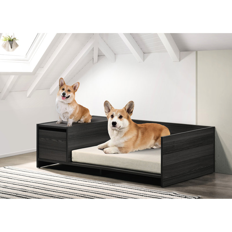 Lit pour animaux Comfy de 47 po de largeur avec rangement latéral et coussin amovible - Gris cendré, rembourrage confortable de 7 po de hauteur
