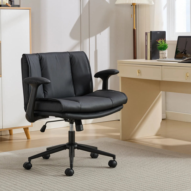 Cross-legged Desk Chair With Flip-up Armrests, Ergonomic Swivel Office Chair With Wide Seat, 300lb Capacity, Adjustable Tilt & Height For Home Office And Vanity