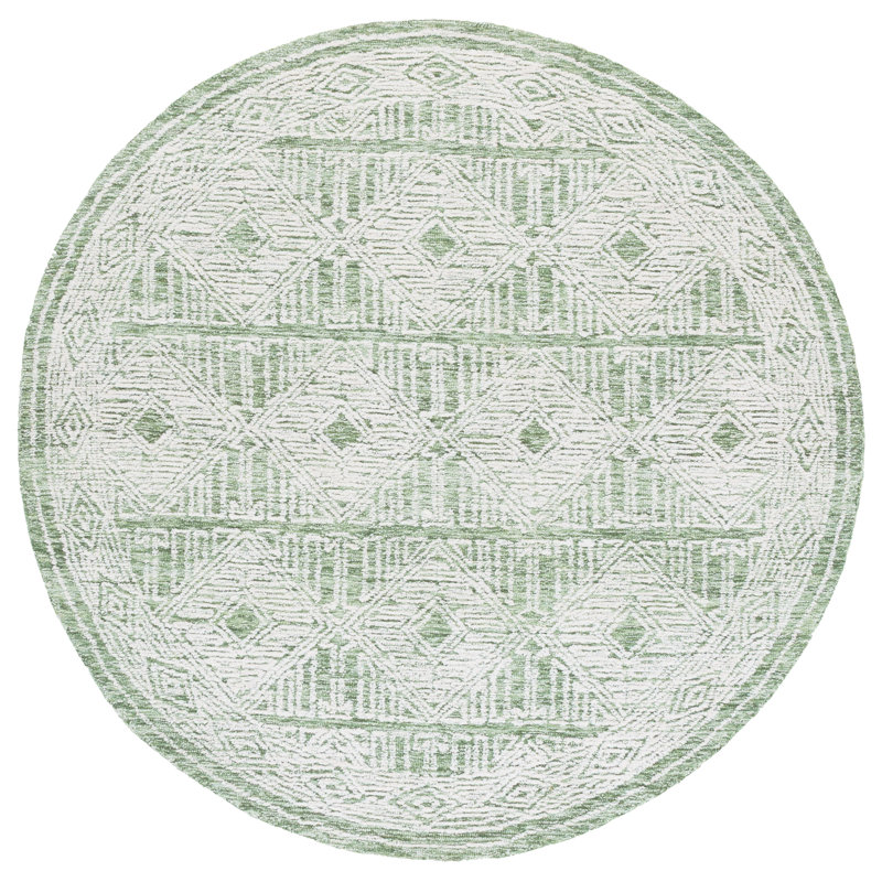 Pine Hand Tufted Wool;Cotton Geometric Rug, Round 6'