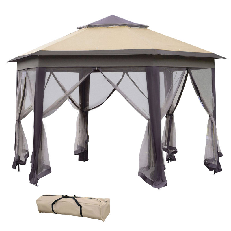 Pop Up Gazebo, Hexagonal Canopy Shelter With 6 Zippered Mesh Netting, Event Tent With Strong Steel Frame For Patio Backyard Garden Wedding Party