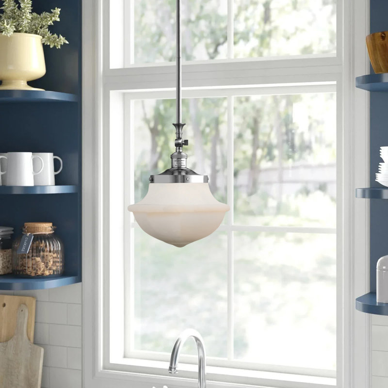 Luminaire suspendu simple à 1 lumière Baptiste, Blanc mat, Ampoule non incluse, Nickel poli