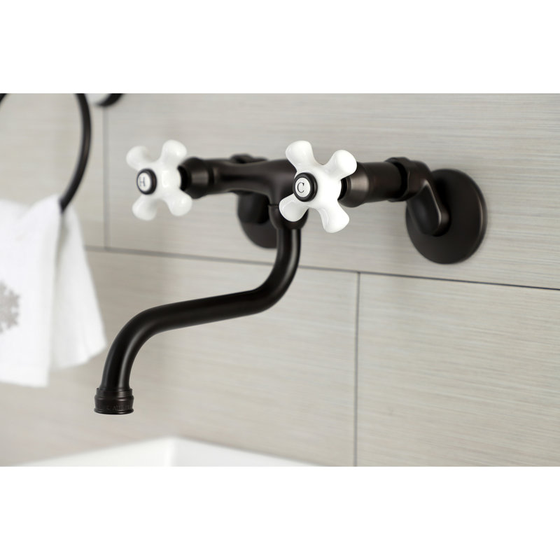 Kingston Brass Kingston Two-Handle 2-Hole Wall Mount Bathroom Faucet, Cross Handle, Oil Rubbed Bronze
