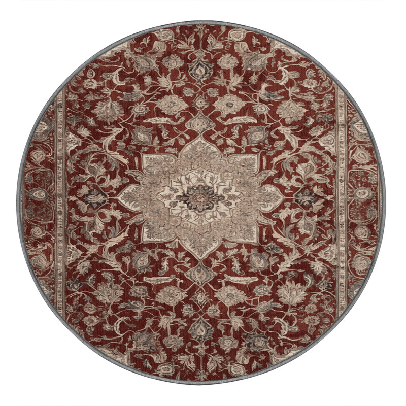 Tapis persan gris lavable à la machine, Rond 5 pi