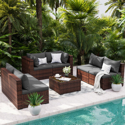 Bhairavi 6 - Person Modular Patio Conversation Set with Cushions