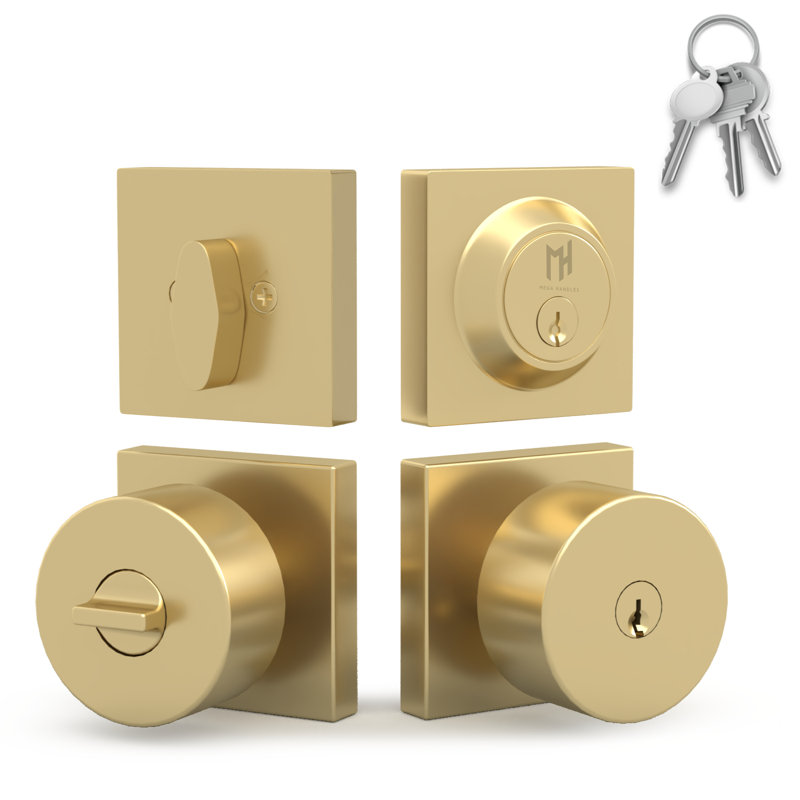 Suana Satin Brass Door Knob and Deadbolt Set