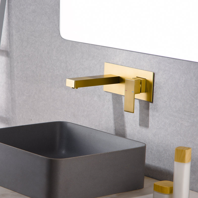 Robinet de lavabo de salle de bain, robinet de lavabo mural à un trou, Brushed Gold