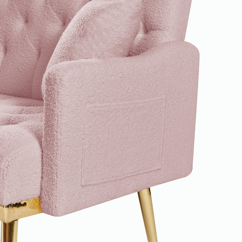 2 SEATER SOFA,Tufted Sofa with 2 Pillows, Accent Sofa, Pink Boucle