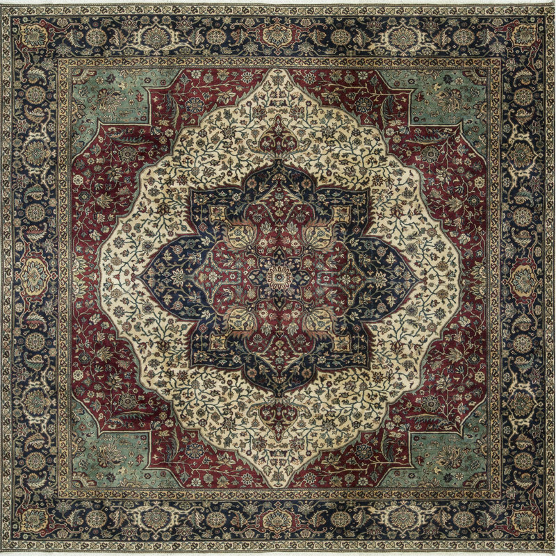 Hand-Knotted High-Quality Cream and Blue Area Rug
