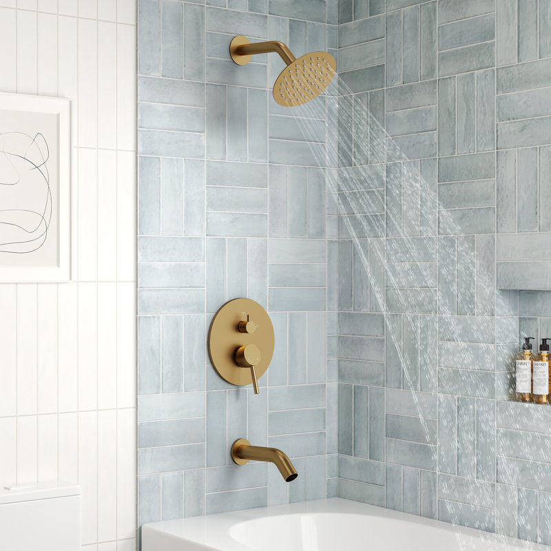 Dual-Function Tub and Shower Faucet Set, Tub And Shower Trim Kit, Valve Included, Brushed Gold