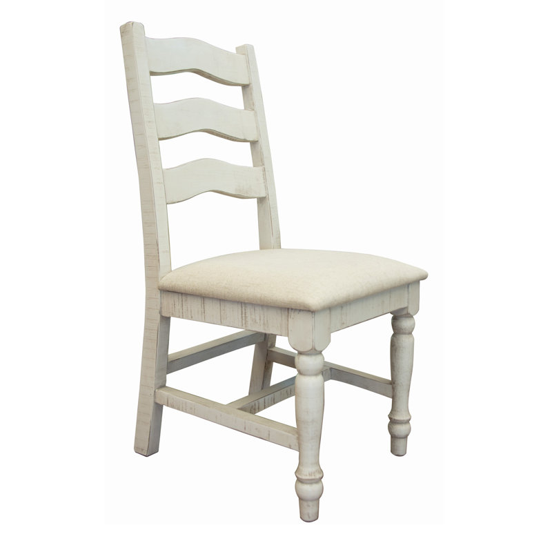 Ensemble de 2 chaises de salle à manger latérales Ziay, dossier échelle, pieds tournés, revêtement ivoire