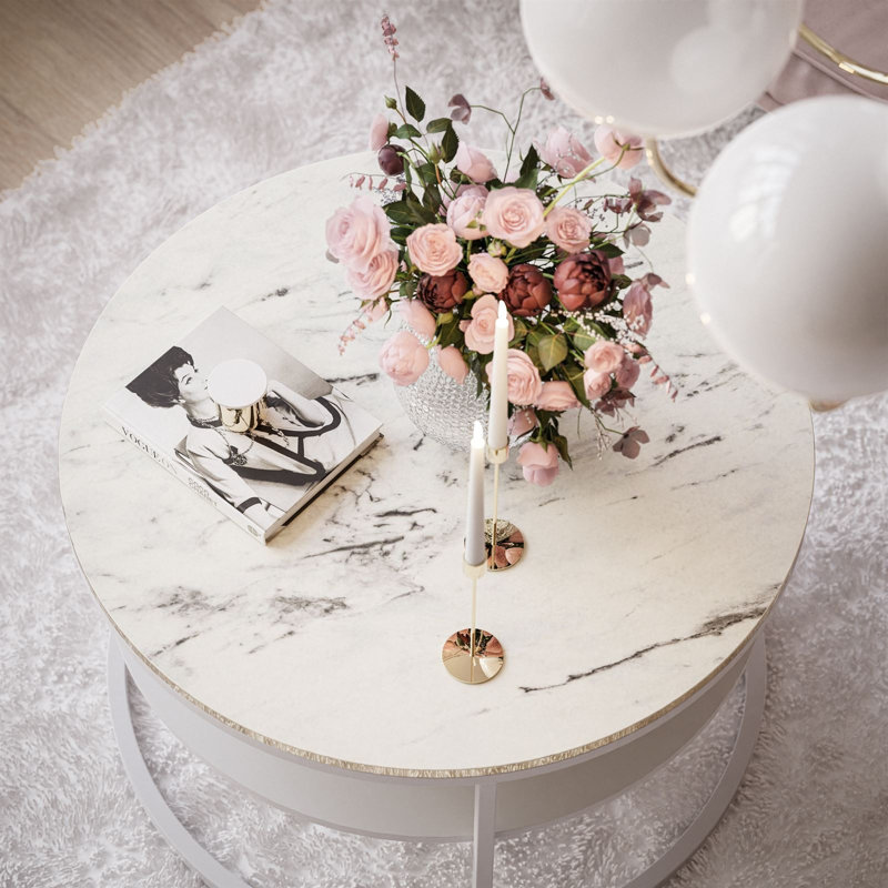 Dorinne Frame Coffee Table with Storage, Black, Carrara marble
