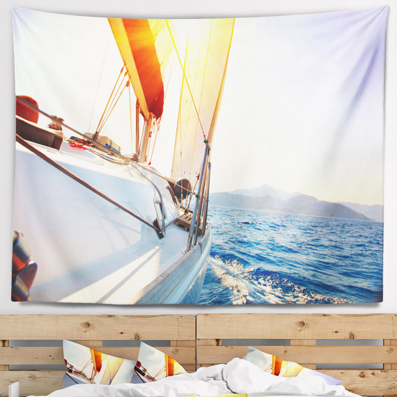 Rebord de mer en shore de mer en tapisserie de mer bleu avec accessoires suspendus inclus, H 68 po x l 80 po