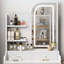 Bureau de coiffeuse avec miroir Fashion, lumières réglables, support pour sèche-cheveux et chaise, rangement à 3 tiroirs, blanc