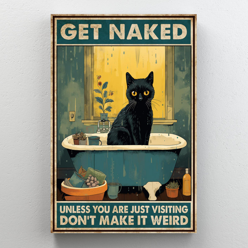 Chat noir dans la baignoire se faire nu 1, H 20 po x l 16 po x P 1,25 po