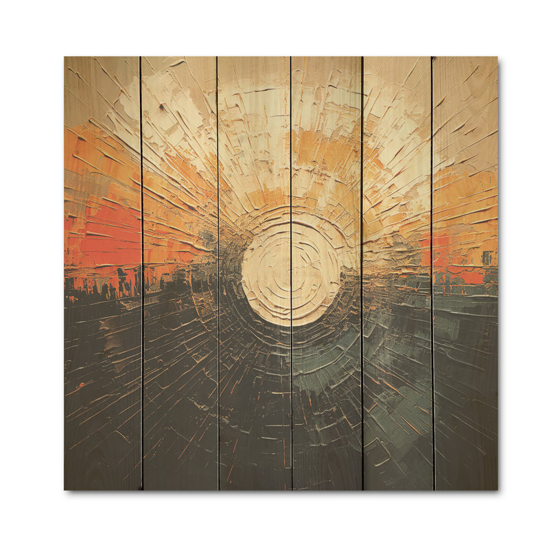 Noir et beige coucher de soleil, rêverie - lever de soleil sur bois de pin naturel, H 36 po x l 36 po