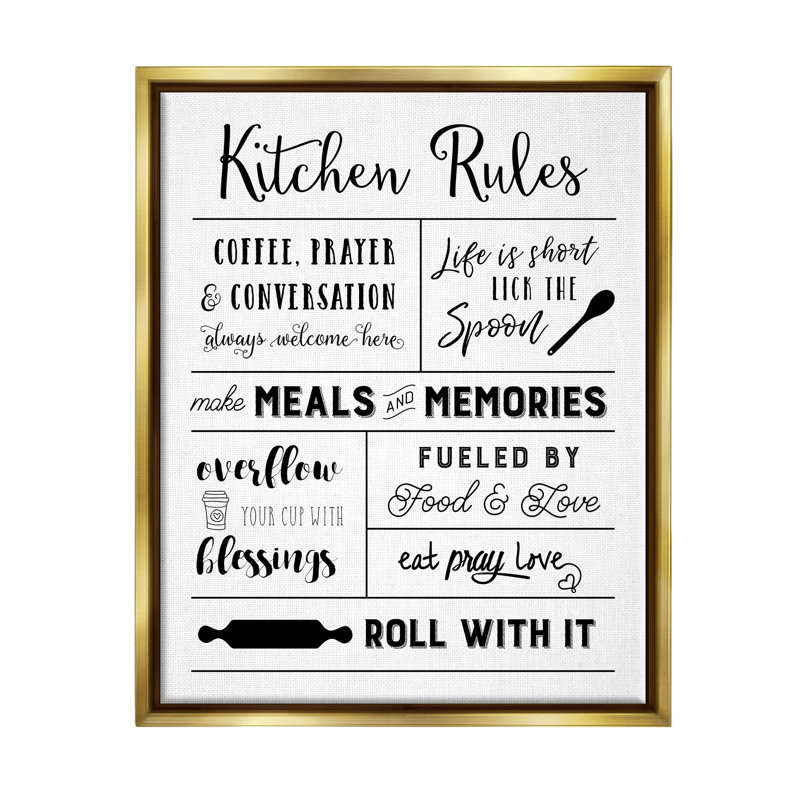 Ba-992-Floater " Minimal Kitchen Rules Chart ", 31" H x 25" W x 1.7" D, Metallic Gold Floater Frame