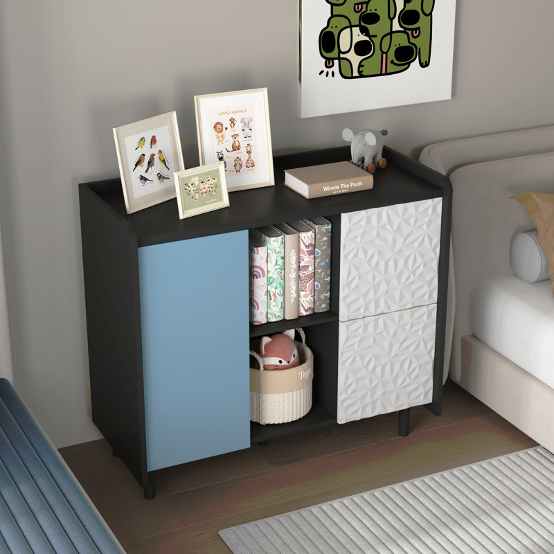 Armoire de rangement Buffet avec portes rouges 2 tiroirs avec panneau unique et 2 compartiments de rangement ouverts, armoire à café moderne pour la cuisine, la salle à manger