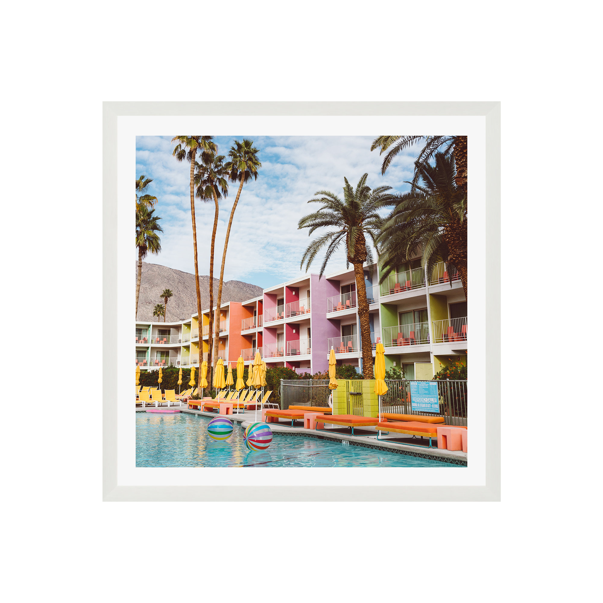 Palm Springs Pool Day VII by Bethany Young Photography, 12" H x 12" W x 0.75" D, Yes, White Single Picture Framed