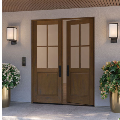 G5004-SW-96 | 96" Double Door, RTA Prehung Exterior, SDL 4 Lite, 1/2 Lite, 1 Panel, Unfinished Mahogany Wood