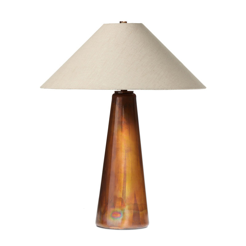 Romani Desk Table Lamp Single, Cream, Linen Blend, Iridescent Acid Wash