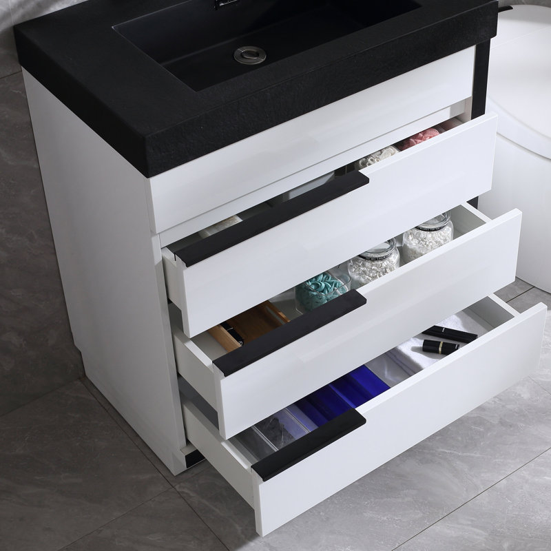 Meuble-lavabo simple 30 po Siegfried, Blanc lustré