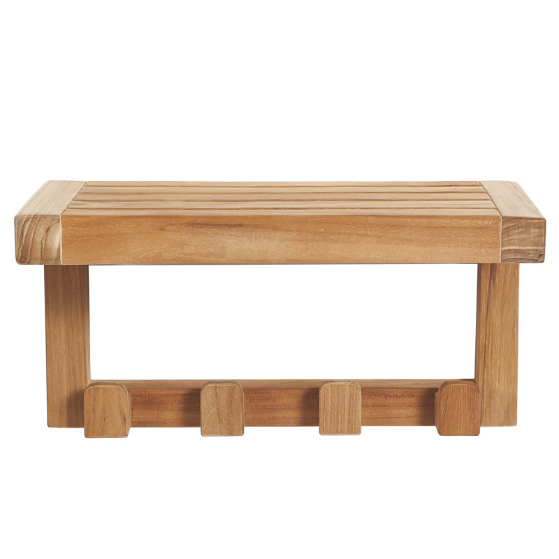 Teak Wood Brown Wall Shelf with 4 Hooks