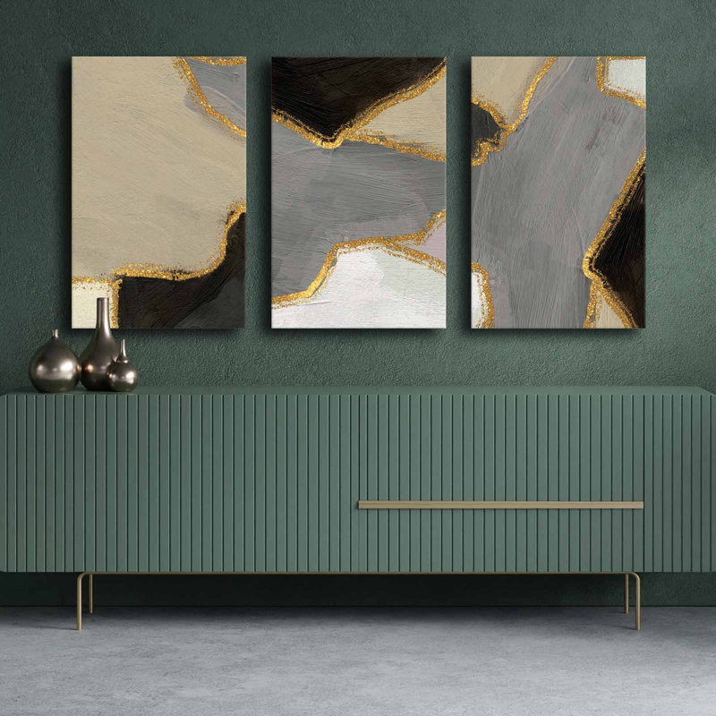 Superbe ensemble de peinture sur toile décorative (3 pièces), 100% toile, taille totale: 57,1 po x 27,6 po | Structure 100% bois de pin, épaisseur: 0,1 pouce | Parfait pour le décor du salon et de la chambre à coucher, des couleurs vives et un design