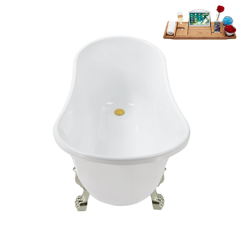 51.2'' x 25.6'' Soaking Acrylic Bathtub, Brushed Nickel, Polished Gold