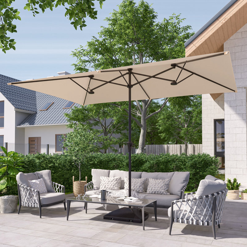Parasol de patio double face 11 x 7 pi avec grand auvent, Beige