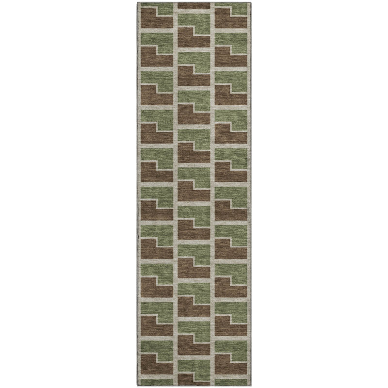 Premium Machine Washable Mayfield AMF2416 Geometric Rug, 2'3" x 7'6" Runner, Chocolate