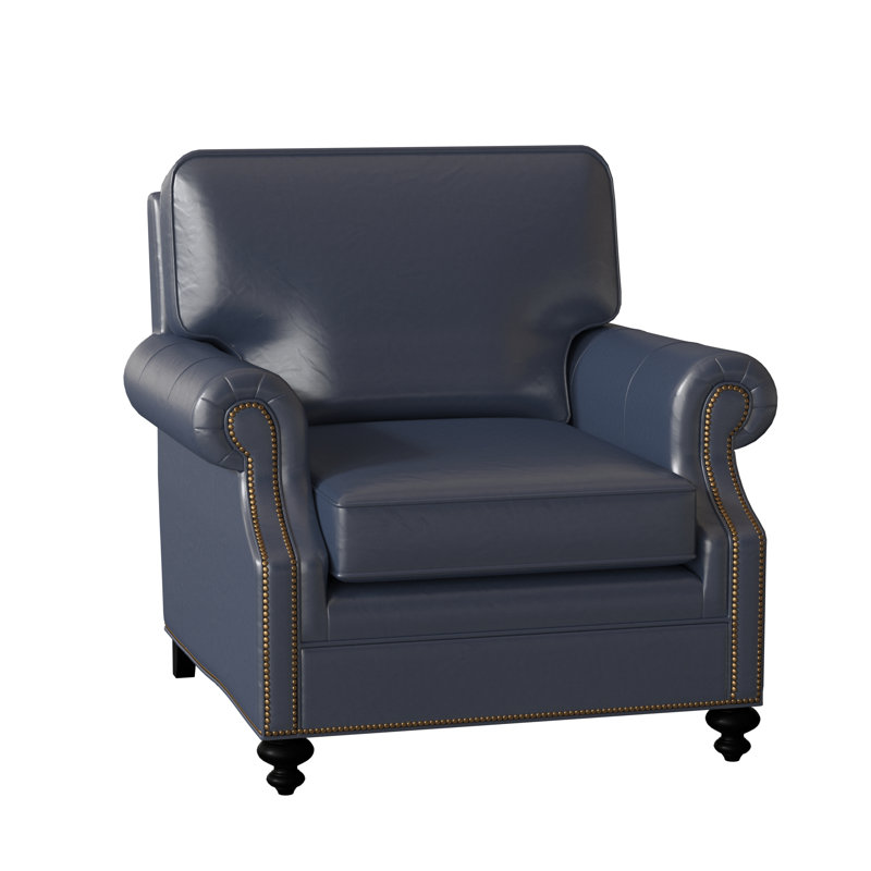 West Haven Club Chair, Aline Fumo Genuine Leather, Cobblestone, French Natural