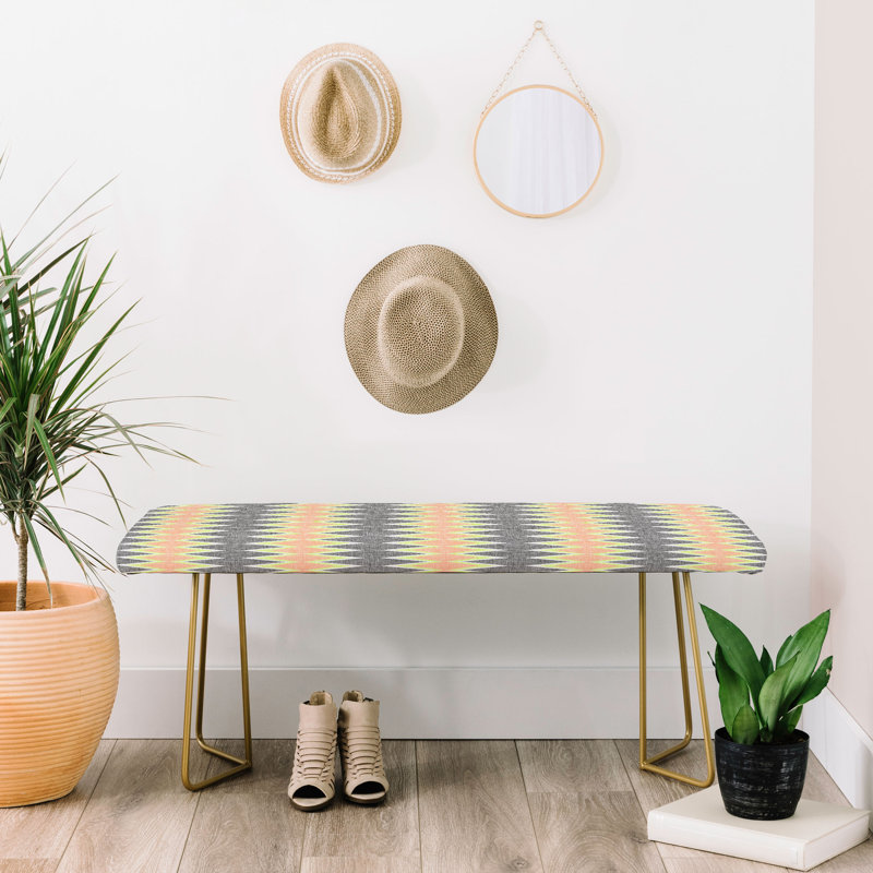 Schatzi Upholstered Bench, Gray/Orange/Yellow/ Ikat