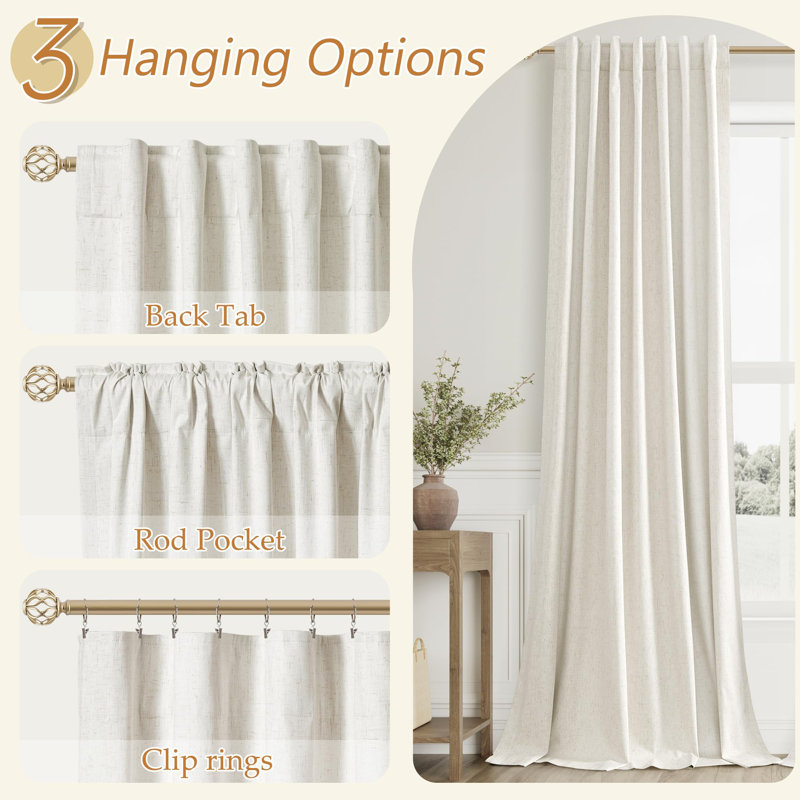 Rideaux occultants en lin crème, longueur 96 pouces, ensemble de 2 panneaux pour salon et chambre à coucher, crème