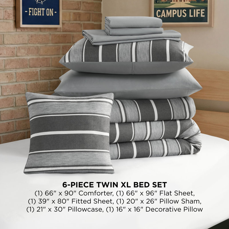 The Sheet Lab Lyon Stripe Bed-in-a-Bag Comforter Set, Twin XL
