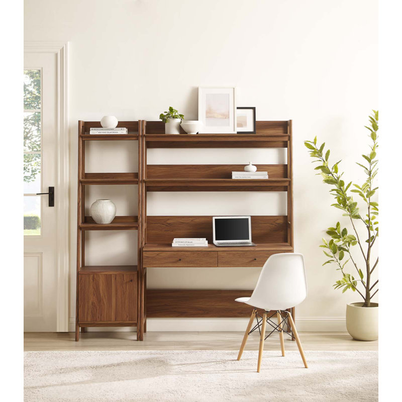 Walnut 2-Piece Office Desk and Bookshelf Set