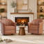 Fauteuil demi-tonneau pivotant en cuir moderne avec base en bois massif (ensemble de 2)-538221313