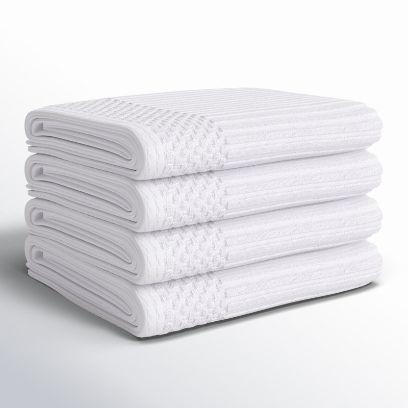 Kleiman Cotton Highly Absorbent Solid and Checkered Border Hand Towel Set, White