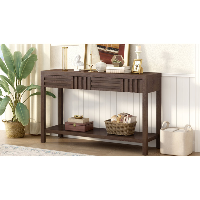Striped Ash Veneer Console Table - Modern Style for Any Room, Brown