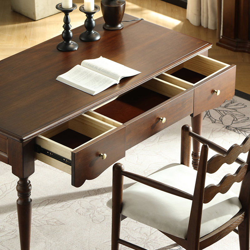 Dark Brown Solid Wood Three-drawer Writing Desk