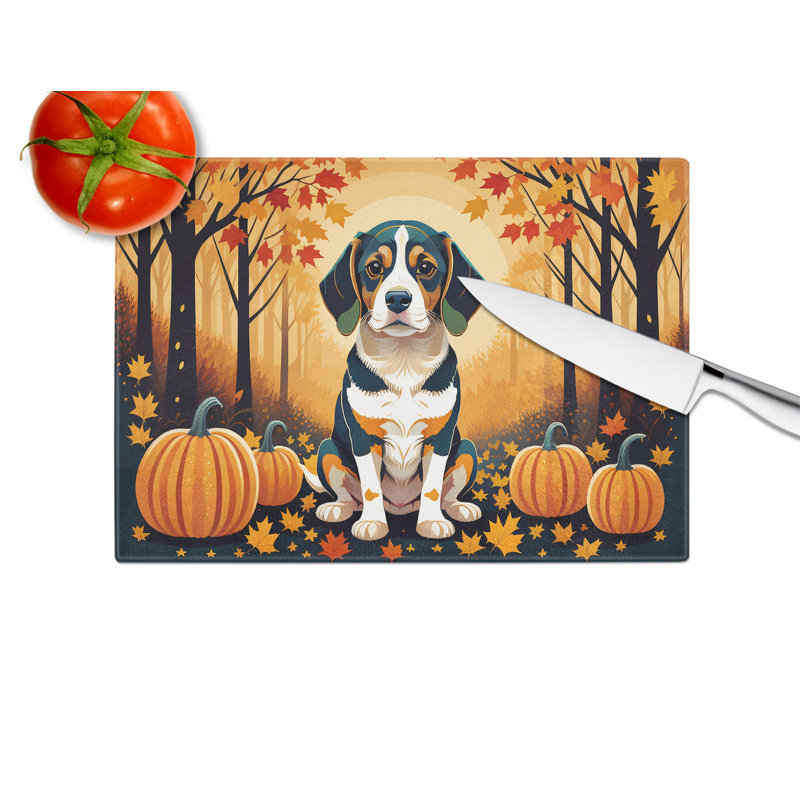 Beagle Fall Glass Cutting Board Large