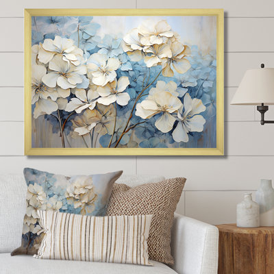 " Minimalism White And Blue Geraniums Flowers "