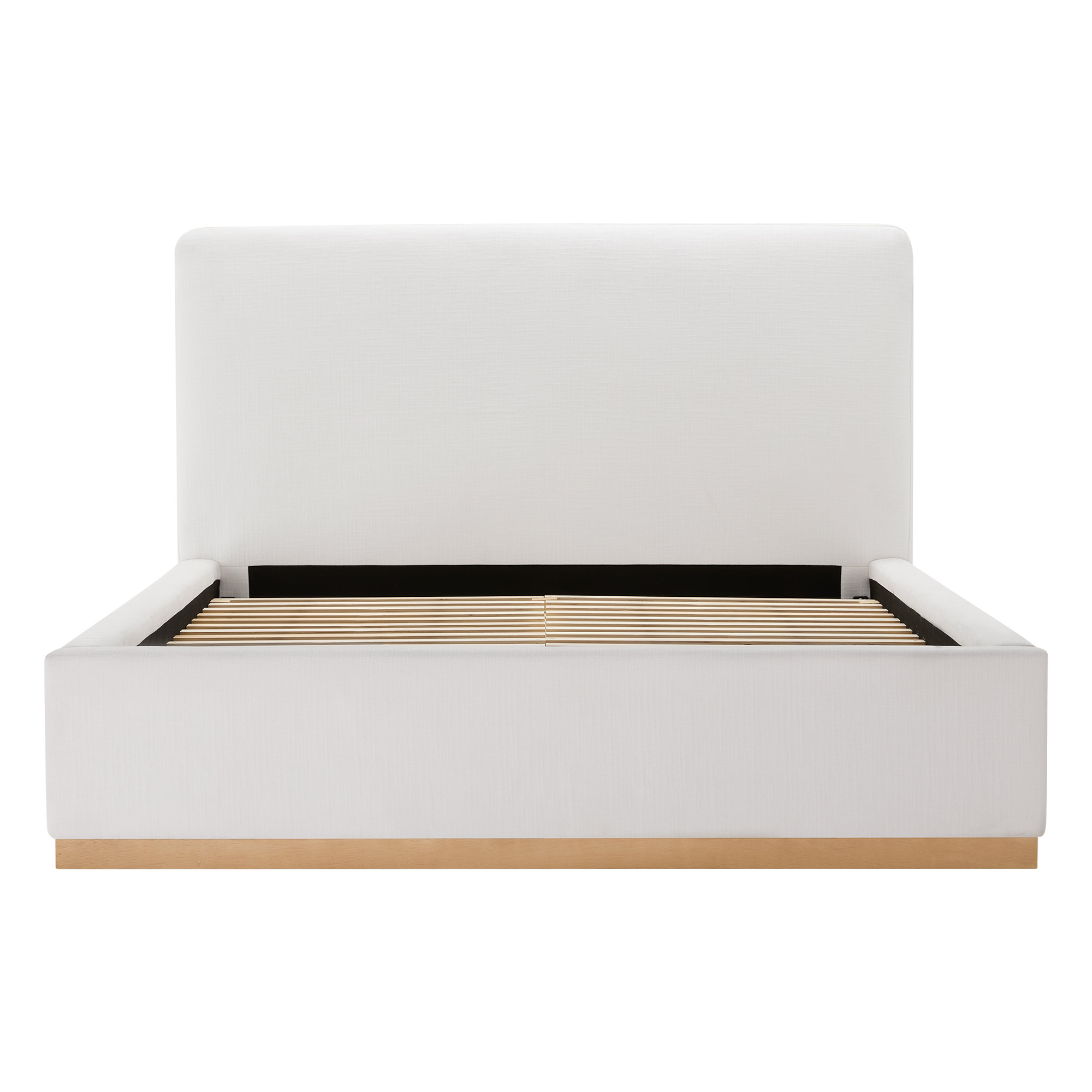 Delpha Grounded Upholstered Wood Base Bed, Selene White, Queen