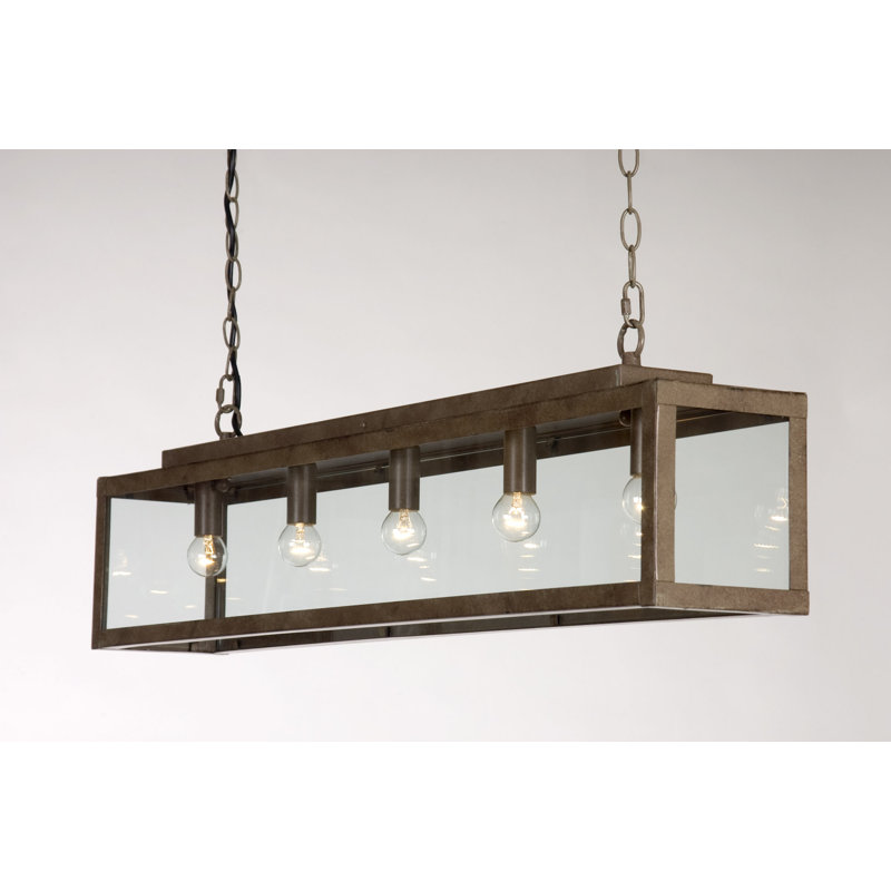 Taplin 5 - Light Kitchen Island Pendant, Rusty Metal and Clear Glass