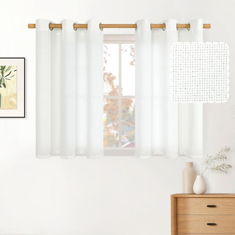 Curtains For Small Window Length 2 Panels, Short Thick Burlap Textured Privacy Light Filtering Grommet Farmhouse Curtains Drapes For Basement