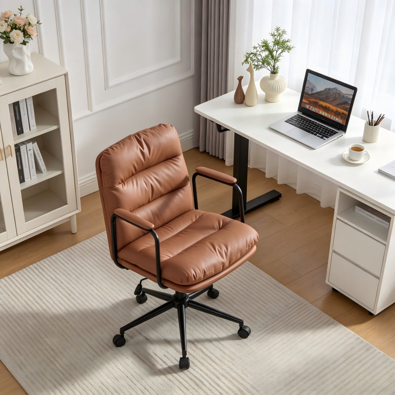 Office Chair Task Chair With Wheels And Armrests, Brown