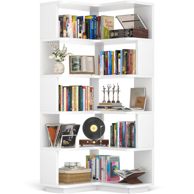 Corner Bookshelf Etagere Bookcase With Baffle, Freestanding L Shaped Display Shelf Stand For Home Office by Ebern Designs