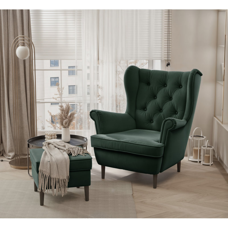 Upholstered Armchair, Black, Green